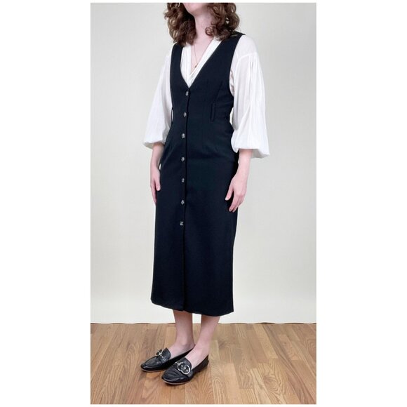 Vintage Pinafore Midi Dress Whimsigoth Dark Academia Fall Winter Preppy 80s 90s - Picture 2 of 11